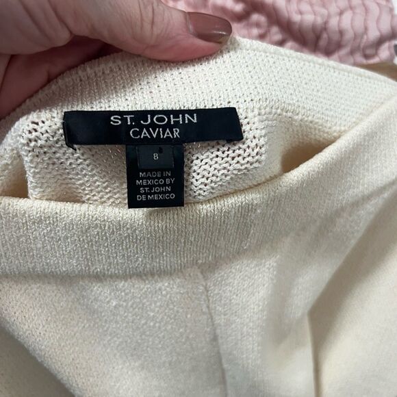 ST JOHN Caviar Ivory Knit cream pants 8 pull on Santana high rise - Picture 13 of 13